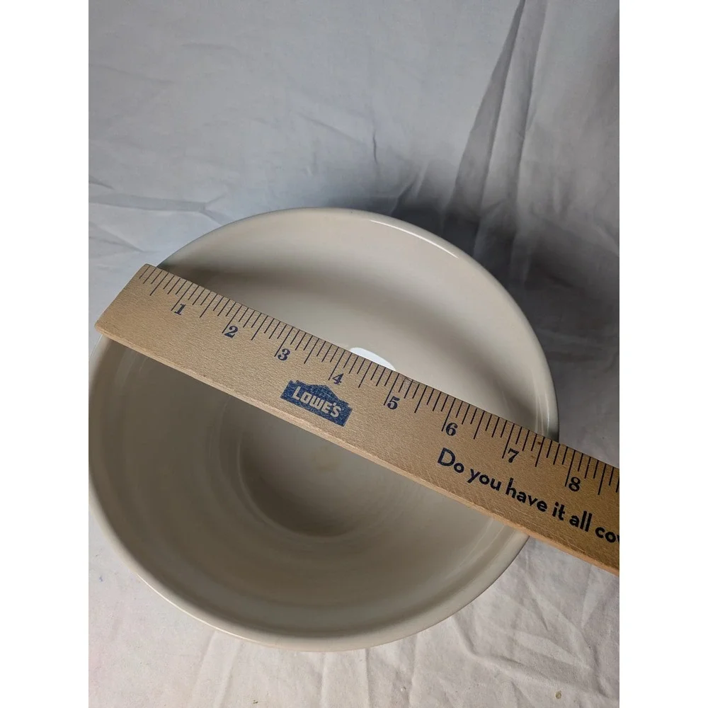 Vintage Stoneware Mixing Bowl Cream with Navy Blue Stripes Farmhouse Decor 8.5in